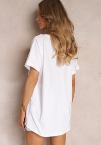 Renee - Biały Bawełniany T-shirt Oversize z Krótkim Rękawem i Dłuższym Tyłem Zanimara. Kolor: biały. Materiał: bawełna. Długość rękawa: krótki rękaw. Długość: krótkie #2