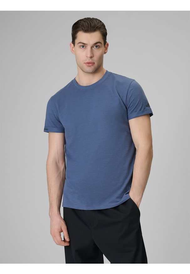 4f - 4F T-shirt regular gładki męski - granatowy S. Okazja: na co dzień. Kolor: niebieski. Materiał: dzianina, materiał, bawełna. Wzór: gładki. Styl: casual, klasyczny