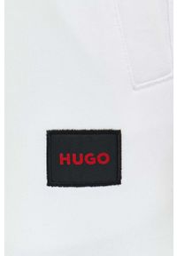 Hugo - HUGO spodnie dresowe bawełniane męskie kolor biały gładkie. Kolor: biały. Materiał: bawełna, dresówka. Wzór: gładki #3