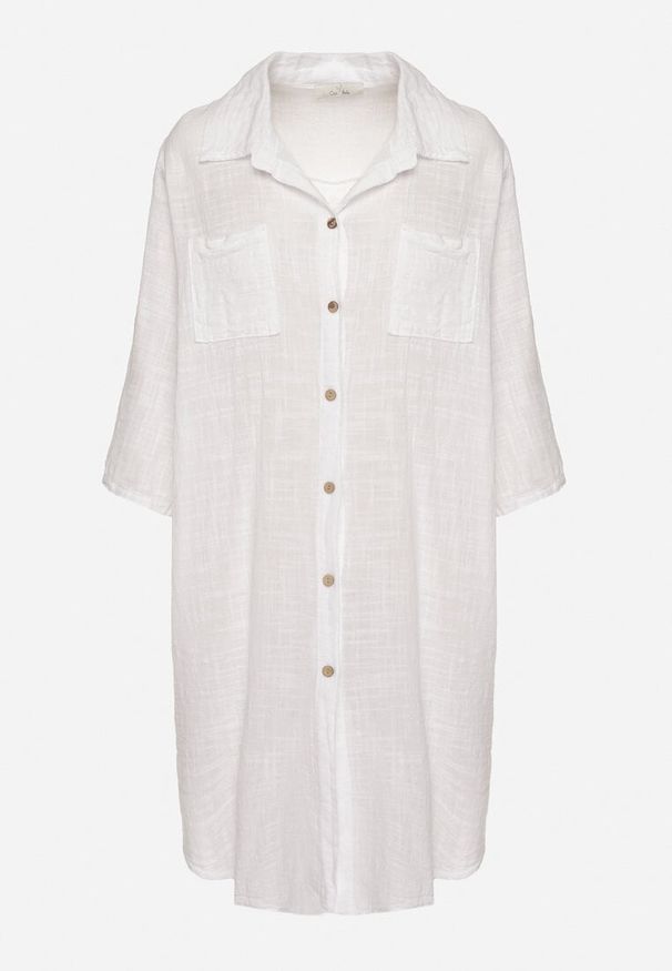 Born2be - Biała Bawełniana Koszula Oversize Savirise. Okazja: na co dzień. Kolor: biały. Materiał: bawełna. Styl: klasyczny, elegancki, casual