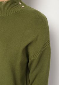 Born2be - Zielony Golf z Metalicznymi Guzikami Aderlia. Okazja: do pracy, na co dzień, na spotkanie biznesowe. Typ kołnierza: golf. Kolor: zielony. Materiał: jeans. Styl: klasyczny, casual, elegancki, biznesowy #4