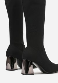 Renee - Czarne Eleganckie Kozaki VICES na Metalicznym Obcasie ze Skarpetkową Cholewką Nalaina. Okazja: na co dzień. Kolor: czarny. Materiał: skóra. Szerokość cholewki: normalna. Obcas: na obcasie. Styl: elegancki. Wysokość obcasa: średni #5