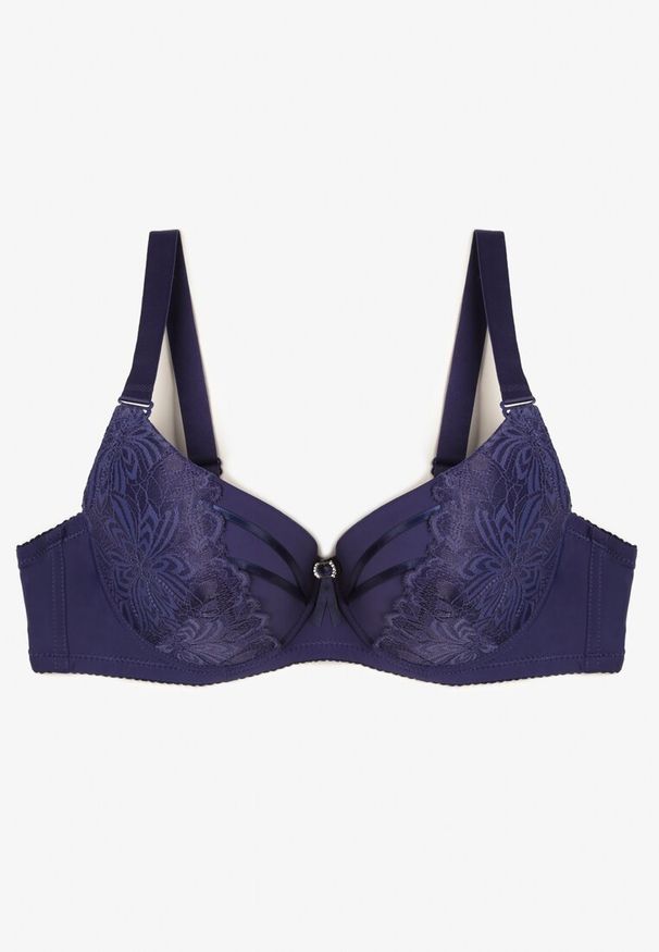 Born2be - Granatowy Biustonosz z Koronką Tephina. Kolor: niebieski. Materiał: koronka. Wzór: koronka