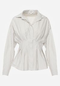 Born2be - Zielona Koszula z Bawełną o Taliowanym Kroju z Baskinką w Paski Sewsana. Okazja: na co dzień, na spotkanie biznesowe. Kolor: zielony. Materiał: bawełna. Wzór: paski. Styl: casual, biznesowy #2