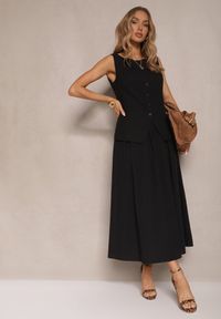 Renee - Czarna Rozkloszowana Spódnica z Bawełną High Waist Katavira. Okazja: na co dzień. Stan: podwyższony. Kolor: czarny. Materiał: bawełna. Styl: elegancki, casual #4