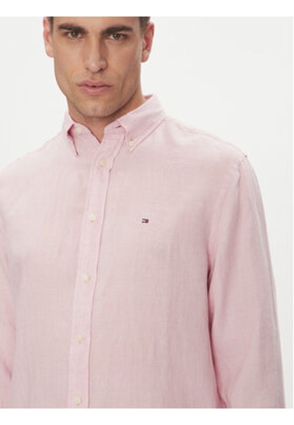 TOMMY HILFIGER - Tommy Hilfiger Koszula MW0MW34602 Różowy Regular Fit. Kolor: różowy. Materiał: len