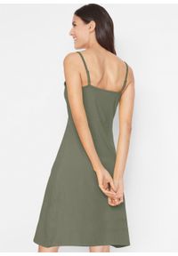 Letnia sukienka z dżerseju na cienkich, regulowanych ramiączkach bonprix oliwkowy. Kolor: zielony. Materiał: jersey. Długość rękawa: na ramiączkach. Sezon: lato #5