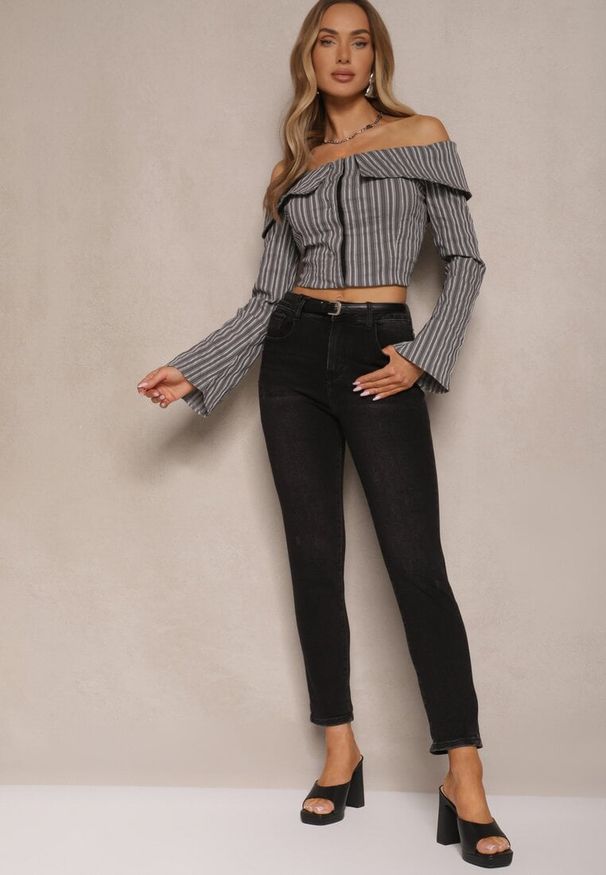Renee - Czarne Jeansy Typu Skinny z Bawełną High Waist Mevule. Okazja: na co dzień. Stan: podwyższony. Kolor: czarny. Styl: casual