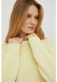 Marc O'Polo sweter wełniany damski kolor żółty. Typ kołnierza: polo. Kolor: żółty. Materiał: wełna. Wzór: ze splotem #3