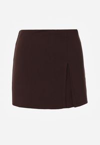 Renee - Brązowe Spódnico-Spodenki High Waist z Ozdobnym Rozcięciem Sinessei. Stan: podwyższony. Kolor: brązowy. Materiał: materiał. Styl: elegancki #5