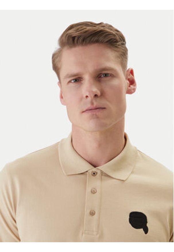 Karl Lagerfeld - KARL LAGERFELD Polo 745015 562231 Beżowy Regular Fit. Typ kołnierza: polo. Kolor: beżowy. Materiał: bawełna