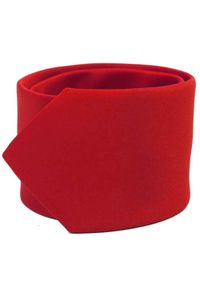 Modini - Czerwony gładki krawat z poszetką. Kolor: czerwony. Materiał: poliester. Wzór: gładki