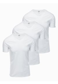 Ombre Clothing - Zestaw męskich bawełnianych koszulek V-neck BASIC – 3x biały V11 - Rozmiar: S. Typ kołnierza: dekolt w serek. Kolor: biały. Materiał: bawełna