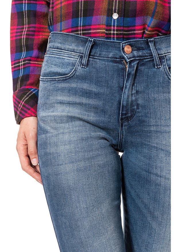 Wrangler - WRANGLER HIGH RISE SKINNY VINTAGE BLUE W27HX785R 112128146. Stan: podwyższony. Styl: vintage