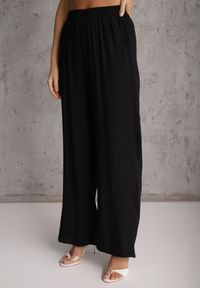 Renee - Czarny Wiskozowy Komplet z Lnem w Stylu Boho Spodnie i Bluzka z Haftem Marymene. Kolor: czarny. Materiał: wiskoza, len. Wzór: haft #8