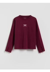 Reserved - Koszulka z haftem - bordowy. Kolor: czerwony. Materiał: bawełna. Wzór: haft #1