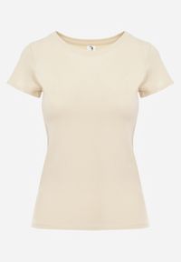Renee - Beżowy T-shirt Basic z Bawełny Liaselle. Okazja: na co dzień. Kolor: beżowy. Materiał: bawełna. Styl: elegancki, klasyczny, casual #7