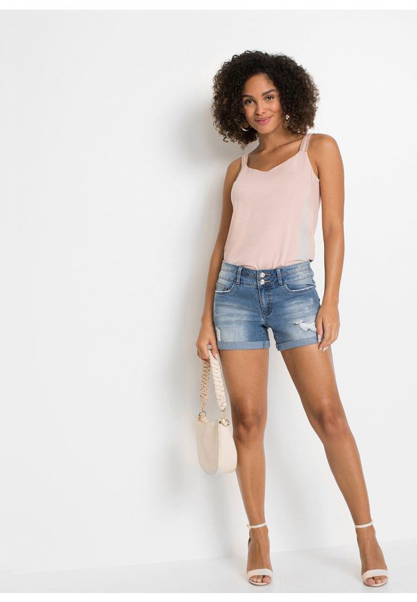 bonprix - Szorty dżinsowe mid waist. Kolor: niebieski. Długość: krótkie