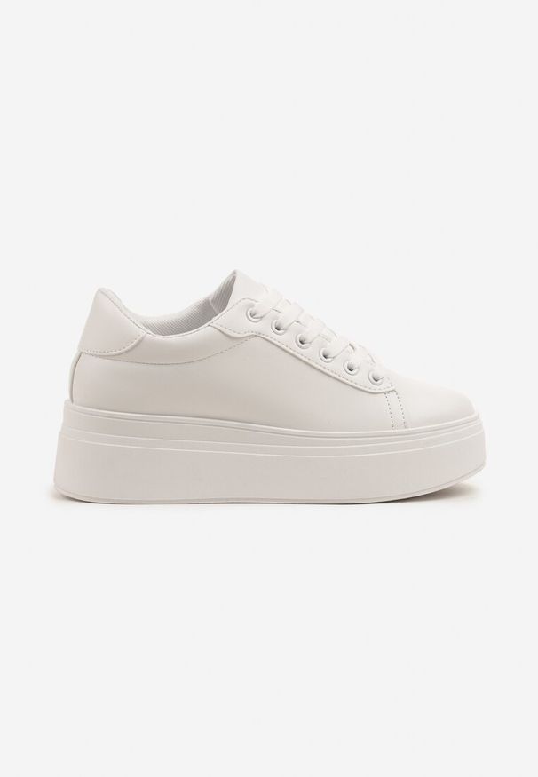 Renee - Białe Basicowe Sneakersy na Platformie Milio. Okazja: na co dzień. Kolor: biały. Obcas: na platformie