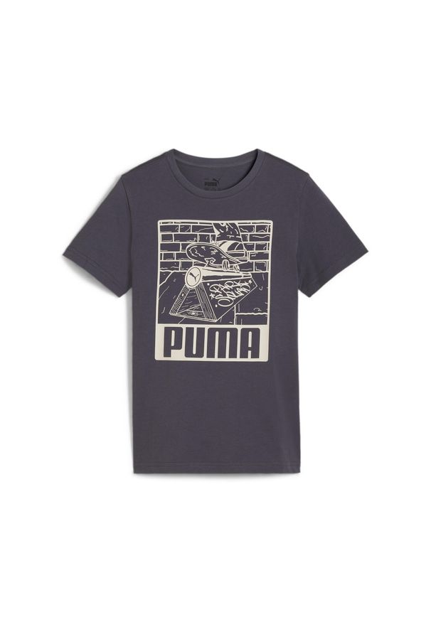 Koszulka sportowa chłopięca Puma Ess+ Mid 90s Graphic Tee. Kolor: szary. Długość rękawa: krótki rękaw. Długość: krótkie