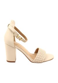 eVento - Evento Plecione Sandały Na Słupku Beżowe 23SD35-5945 beżowy. Okazja: na co dzień. Kolor: beżowy. Materiał: skóra ekologiczna. Obcas: na słupku. Styl: wizytowy, klasyczny, elegancki, casual. Wysokość obcasa: średni #2