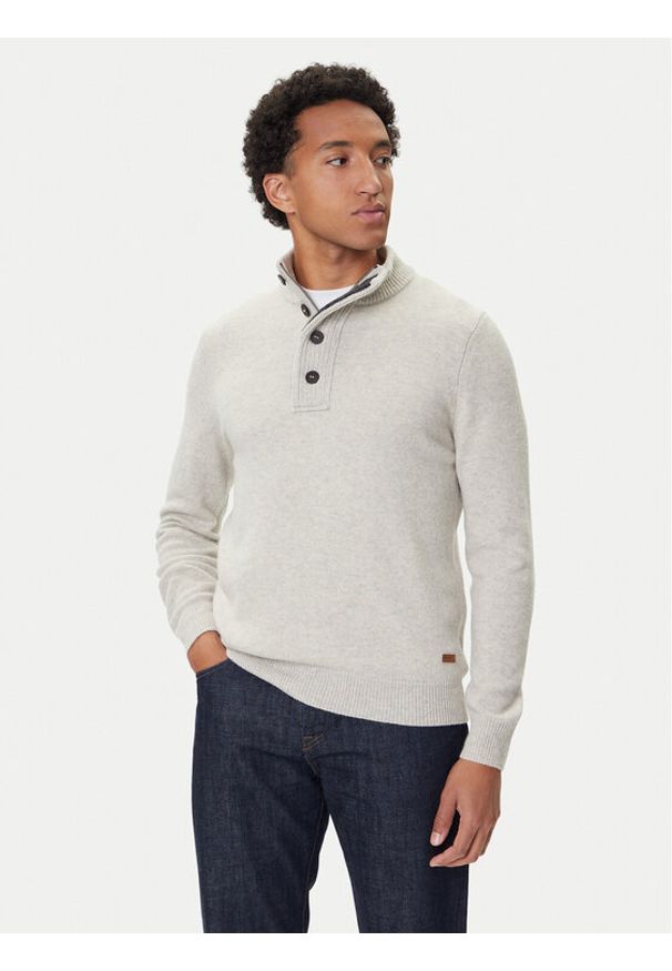 Barbour Sweter Patch Half Zip MKN0585BE14 Beżowy Regular Fit. Kolor: beżowy. Materiał: wełna