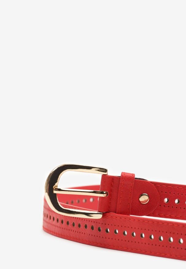 Born2be - Czerwony Pasek z Metalową Klamrą Nairitra. Kolor: czerwony. Materiał: jeans