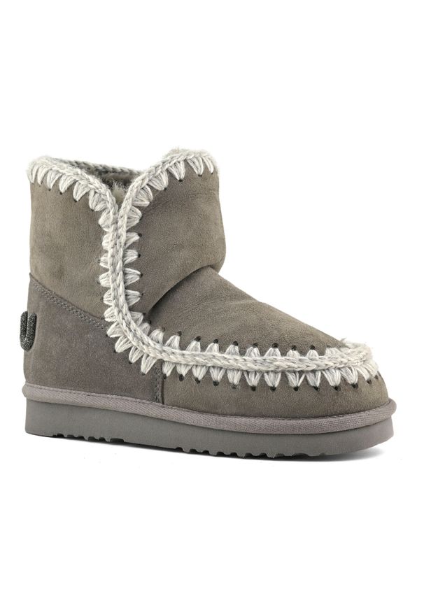 Mou - MOU ESKIMO 18 GLITTER LOGO Śniegowce damskie. Kolor: szary. Materiał: materiał, wełna, zamsz. Szerokość cholewki: normalna. Wzór: aplikacja. Sezon: zima. Styl: elegancki