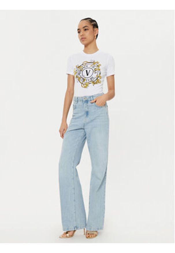 Versace Jeans Couture T-Shirt 78HAHC01 Biały Regular Fit. Kolor: biały. Materiał: bawełna