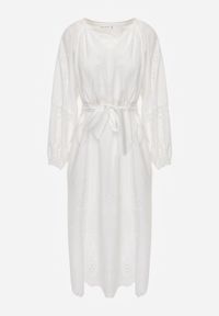 Born2be - Biała Bawełniana Sukienka Boho z Paskiem Haftem i Ażurowymi Wstawkami Orilise. Okazja: na co dzień, na randkę, do pracy. Kolor: biały. Materiał: bawełna. Długość rękawa: długi rękaw. Wzór: ażurowy, haft. Typ sukienki: proste. Styl: boho #7
