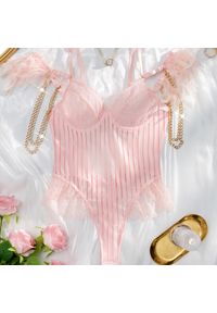 Intica - Body z piórkami na specjalne okazje Ingerlise. Kolor: różowy. Materiał: materiał, koronka. Wzór: aplikacja