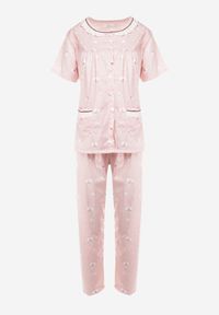 Born2be - Jasnoróżowy Komplet Piżamowy Womley. Kolor: różowy. Materiał: bawełna, tkanina, koronka. Długość: długie. Wzór: kwiaty, nadruk #2