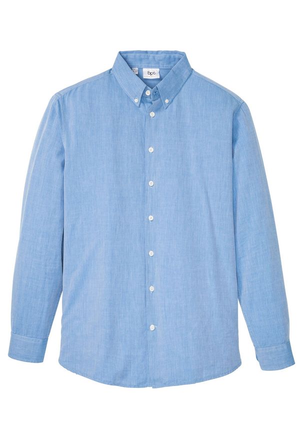 Koszula męska biznesowa w deseń w jodełkę bonprix niebieski wzorzysty. Okazja: na spotkanie biznesowe. Kolor: niebieski. Wzór: jodełka. Styl: biznesowy