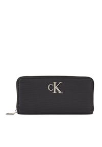Calvin Klein Jeans Portfel damski Minimal Monogram Zip Around T K60K611269 Czarny. Kolor: czarny. Materiał: skóra