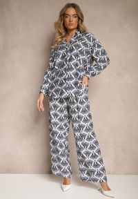 Renee - Niebieski Komplet z Wiskozą Koszula i Spodnie Zdobiony Ornamentalnym Printem Elezoria. Kolor: niebieski. Materiał: wiskoza. Wzór: aplikacja, nadruk #3