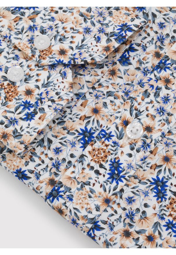 Pako Lorente - PAKO LORENTE - Koszula męska w pomarańczowe i niebieskie kwiaty. Kolor: pomarańczowy, niebieski, wielokolorowy. Materiał: elastan, bawełna. Długość rękawa: długi rękaw. Długość: długie. Wzór: kwiaty