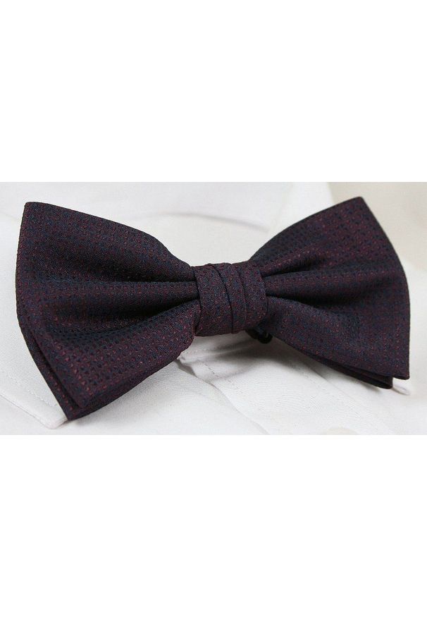 Chattier - Granatowo-Bordowa Elegancka Mucha z Białą Poszetką -CHATTIER- Męska, w Drobny Rzucik. Kolor: czerwony, wielokolorowy, niebieski. Styl: elegancki