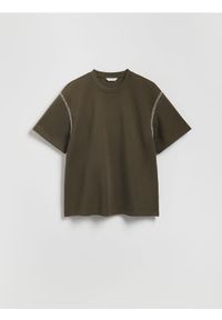 Reserved - T-shirt boxy z bawełną - zielony. Kolor: zielony. Materiał: bawełna