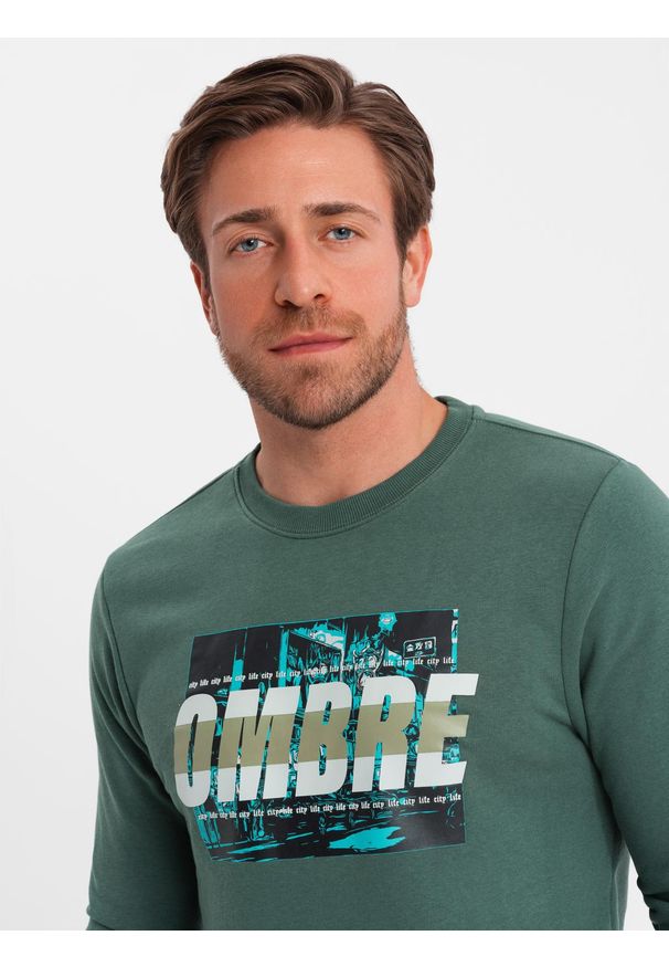 Ombre Clothing - Bluza męska zakładana przez głowę z nadrukiem - zielona V2 - Rozmiar: S. Kolor: zielony. Materiał: poliester, bawełna. Wzór: nadruk