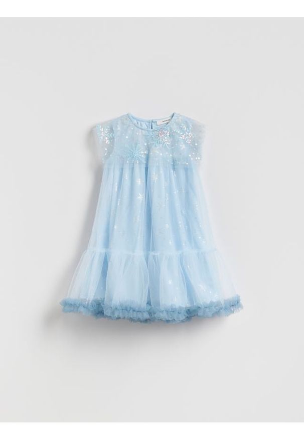 Reserved - Tiulowa sukienka z cekinami - jasnoniebieski. Kolor: niebieski. Materiał: tiul