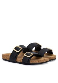 TOMMY HILFIGER - Tommy Hilfiger Klapki Leather Double Strap Cork Sandals FW0FW09118 Czarny. Kolor: czarny. Materiał: skóra #5