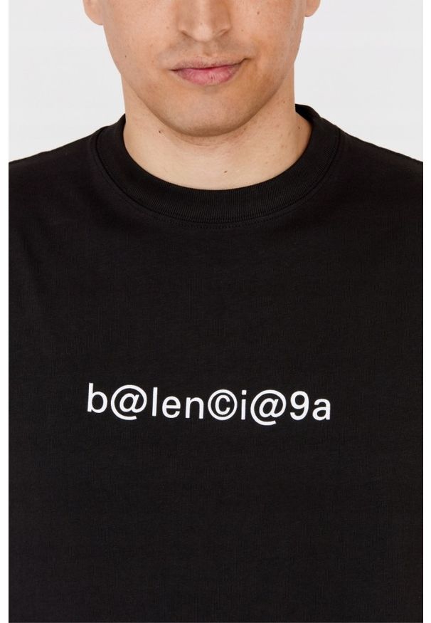 Balenciaga - BALENCIAGA Męski czarny t-shirt z białym logo, Rozmiar XS. Kolor: czarny. Materiał: len