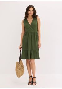 bonprix - Sukienka z dżerseju z mieszanki wiskozy. Kolor: zielony. Materiał: wiskoza, jersey, koronka. Wzór: koronka. Sezon: lato. Typ sukienki: kopertowe #3
