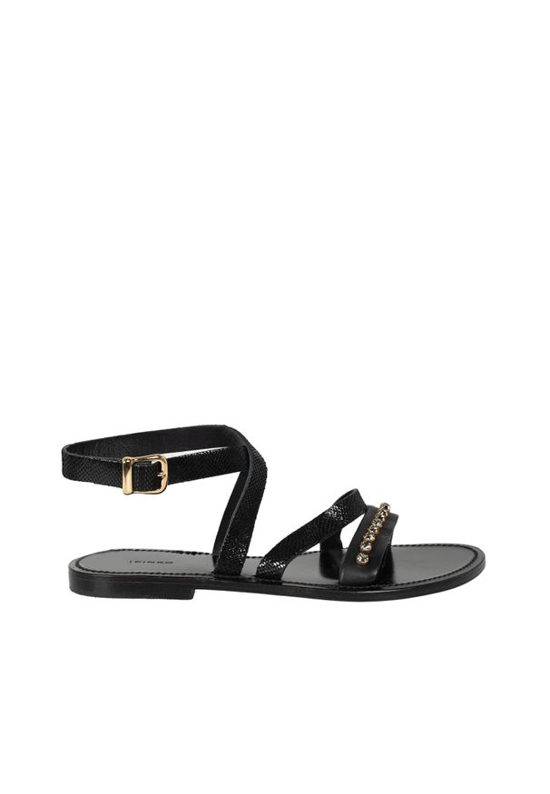 Pinko Sandały "Lussemburgo" | 1P21DP Y5KD | Kobieta | Czarny. Okazja: na imprezę, na spacer. Kolor: czarny. Materiał: skóra. Wzór: aplikacja. Sezon: lato