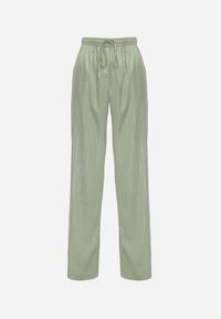 Born2be - Zielone Szerokie Spodnie z Metalicznym Wzorem w Cienkie Paski Kleriame. Kolor: zielony. Wzór: paski #5