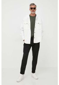 Armani Exchange koszula męska kolor beżowy relaxed. Typ kołnierza: kaptur. Kolor: beżowy. Długość rękawa: długi rękaw. Długość: długie #4