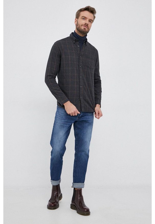 Selected - Koszula bawełniana. Okazja: na co dzień. Typ kołnierza: button down. Kolor: czarny. Materiał: bawełna. Styl: casual
