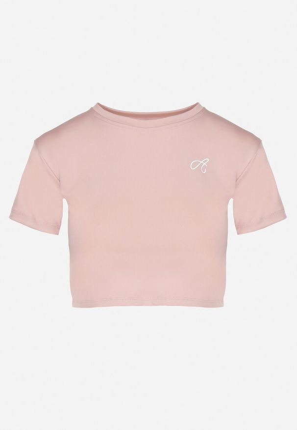 Born2be - Jasnoróżowy T-shirt Crop Top Ozdobiony Literką Koliviela. Okazja: na co dzień. Kolor: różowy. Materiał: jeans. Długość: krótkie. Wzór: aplikacja. Styl: elegancki, casual