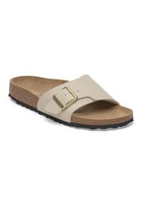 Klapki damskie Birkenstock Catalina Bs. Kolor: beżowy. Materiał: materiał, syntetyk
