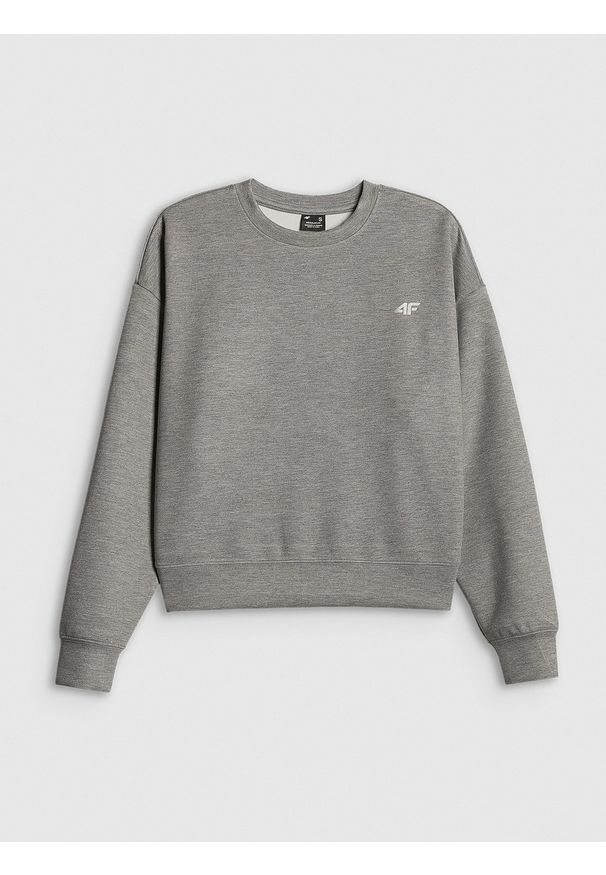 4f - 4F Bluza dresowa regular bez kaptura damska - szara XS. Okazja: na co dzień. Typ kołnierza: bez kaptura. Kolor: szary. Materiał: dresówka. Wzór: gładki. Styl: casual